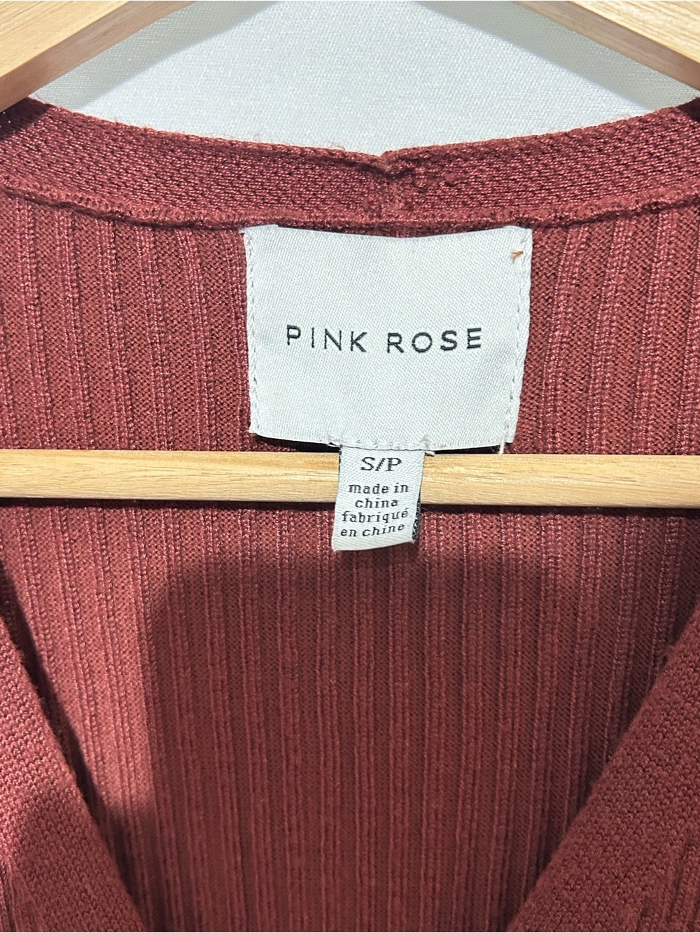 Pink Rose Rust Ribbed Button Front Belted Midi Dress S - Picture 6 of 12